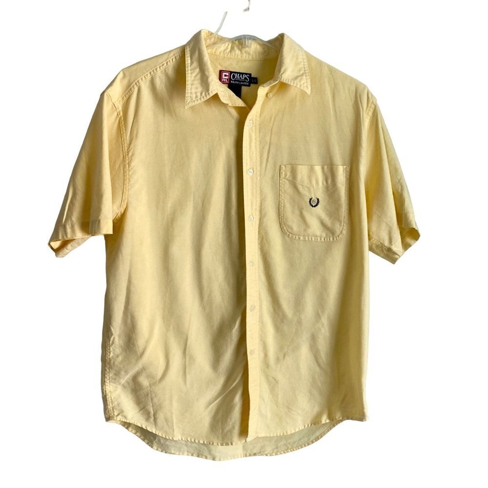 Chaps Ralph Lauren Yellow Short Sleeve Button Down Cotton Shirt Large